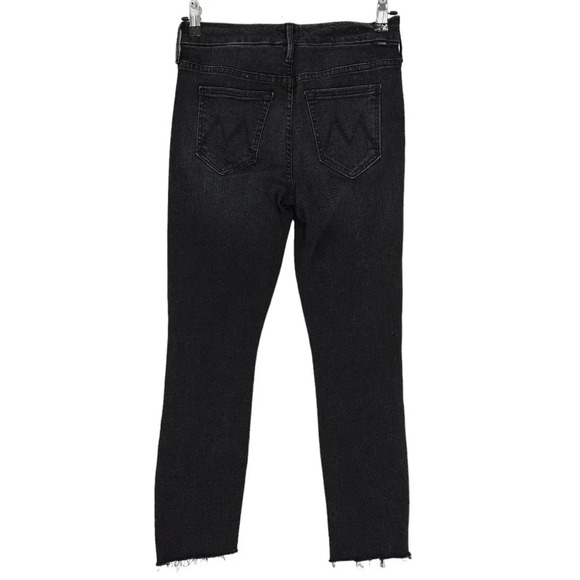 MOTHER The Looker Cropped Jeans Night Hawk Black Mid Rise Raw Hem Denim - Picture 3 of 8